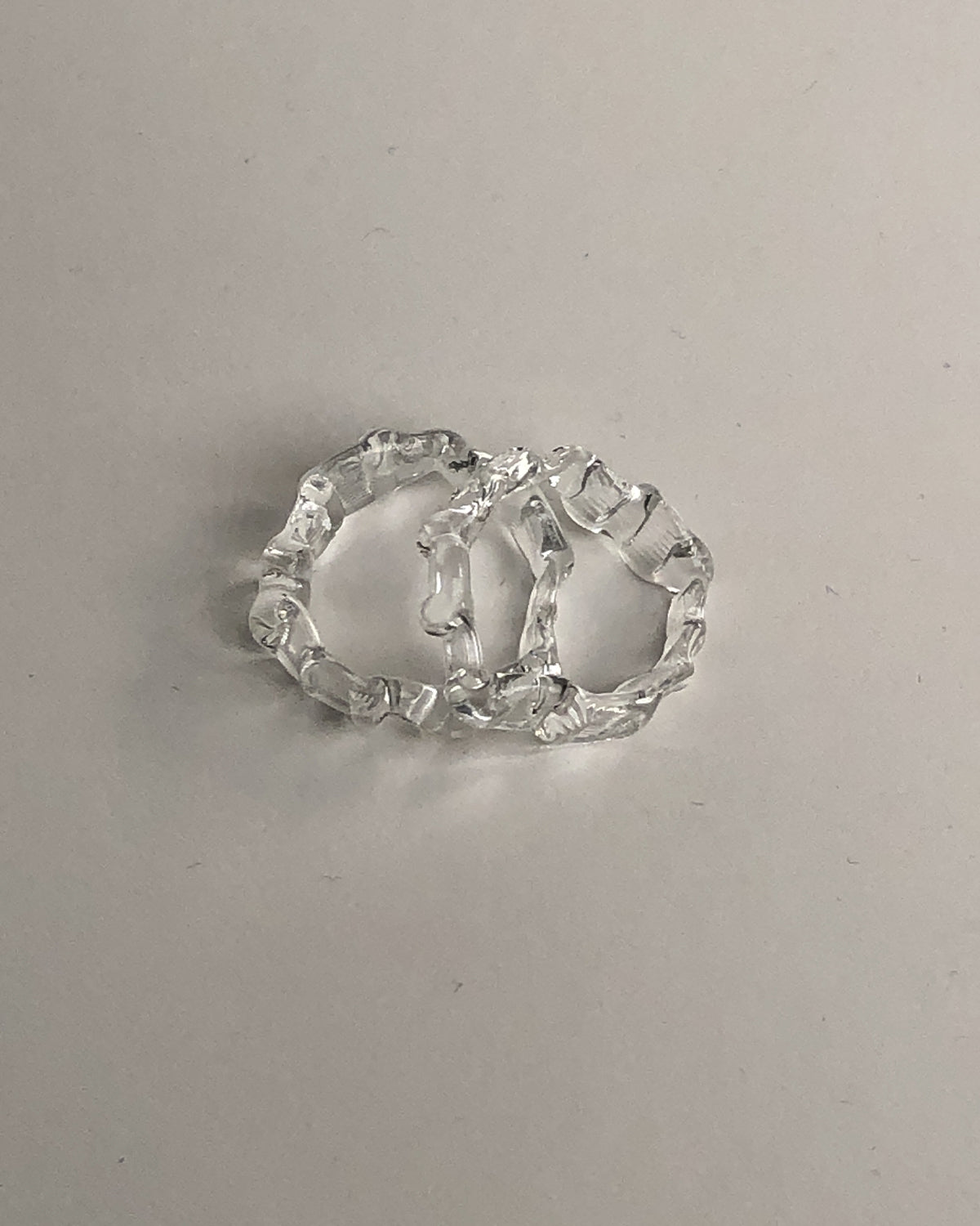 Textured Stacking Glass Rings 0124, pair of clear textured glass rings, detail, Rain and Rivers