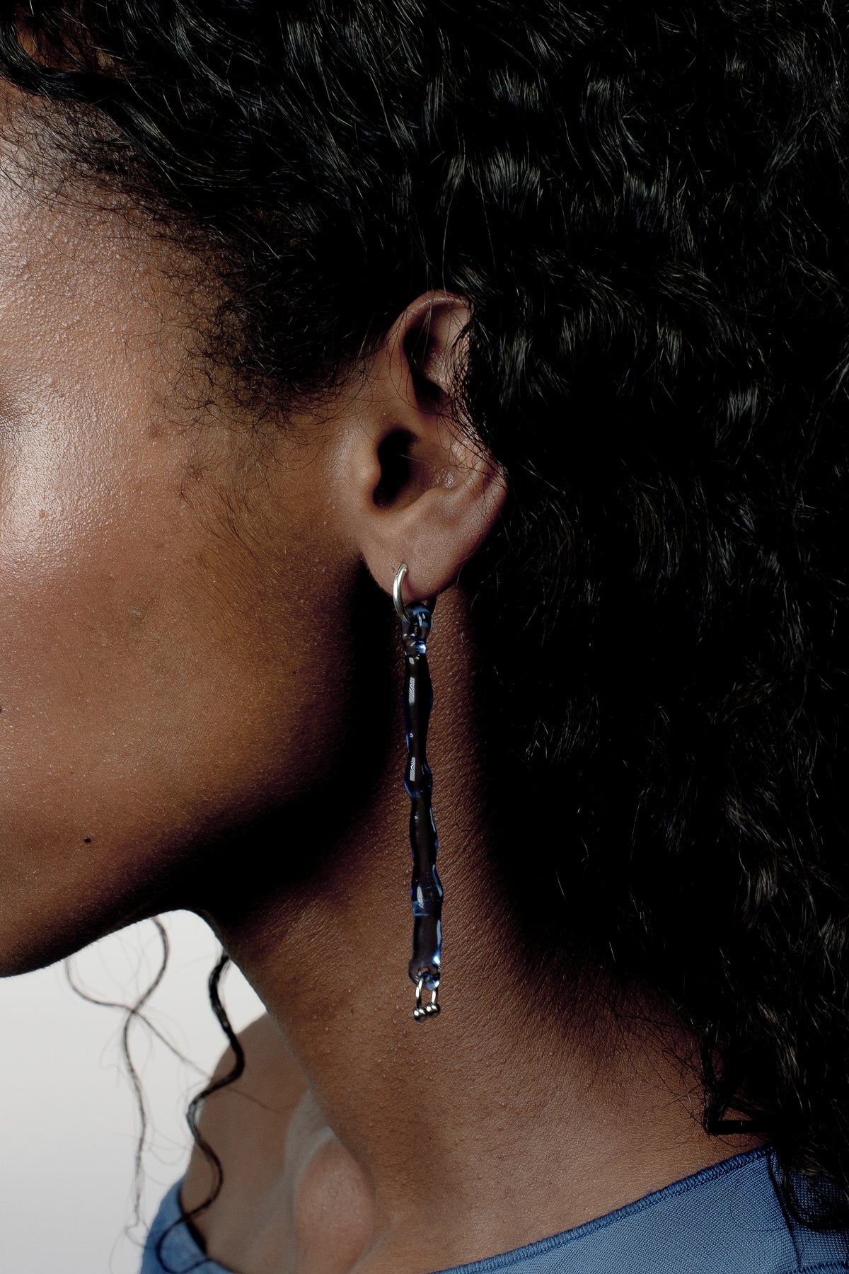 Handmade blue glass drop earrings 0004 with stainless steel piercing, Rain and Rivers, Barcelona