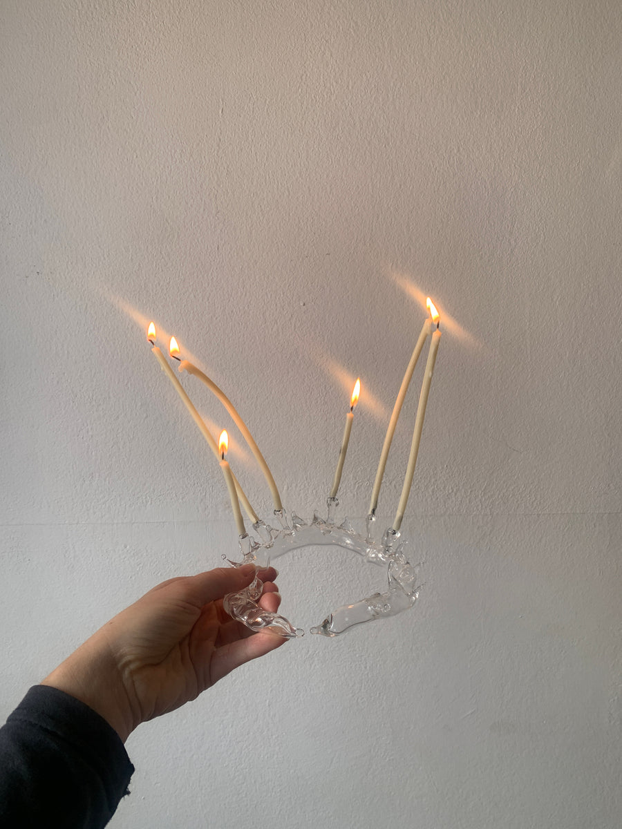 How does someone give birth to courage? (2025), glass crown, wearable sculpture by Magdalena Hart, image 1 of 3