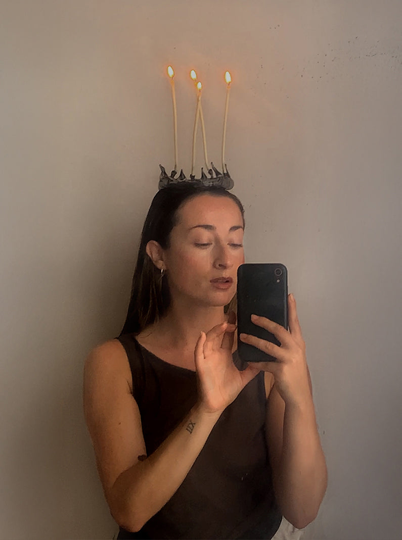 How does someone give birth to courage? (2025), glass crown, wearable sculpture by Magdalena Hart, image 3 of 3