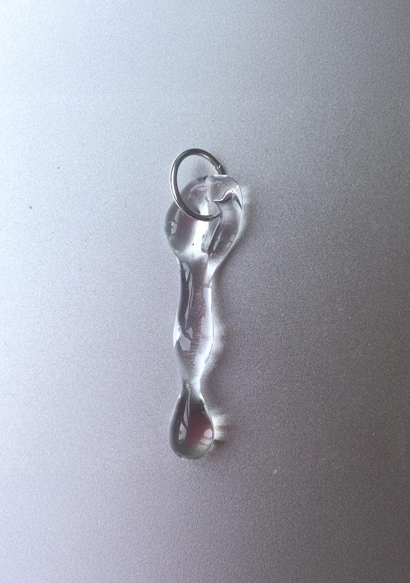 Hoop Earrings 0010, clear glass pendant on a silver hoop, detail, Rain and Rivers