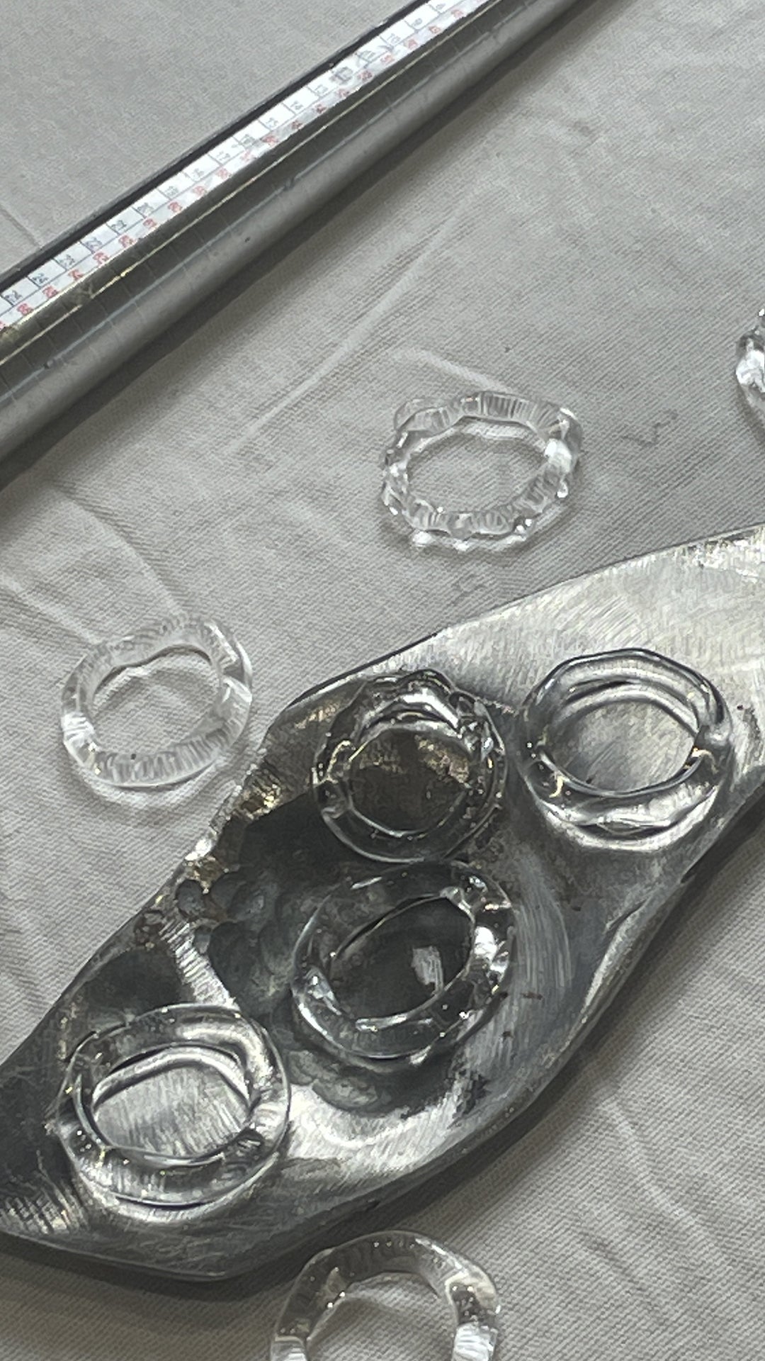 Stacking Glass Band Rings 0031, pair of clear glass bands to stack or layer, Rain and Rivers